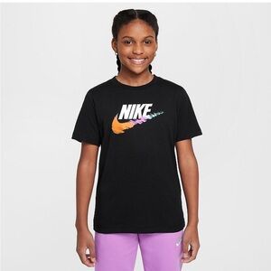 Nike Kids Black Tee with Colorful Swoosh